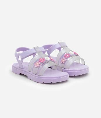 Sandália Infantil com Patch deFlorzinhas e Glitter- Tam 20 a 27