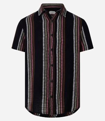 Camisa Regular com Textura Rústica com Listras Contrastantes