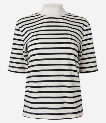 Camiseta em Algodão Listrada com Gola Alta
