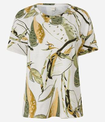 Blusa em Viscose com Recorte nas Costas e Estampa Folhagem