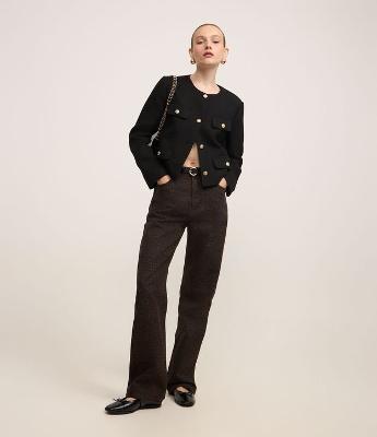 Calça Reta em Sarja Animal Print Oncinha com Cintura Alta
