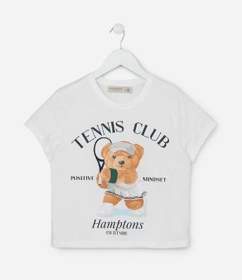 Camiseta Curta Infantil com Estampa Ursinha Tenista - Tam 5 a 14 Anos