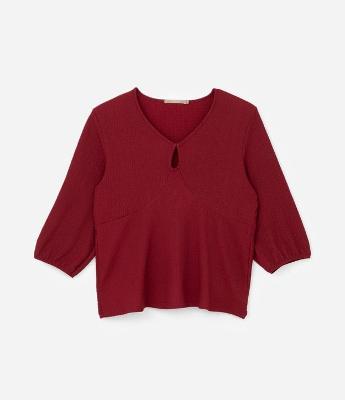 Camisa Decote Gota com Textura e Manga 3/4 Curve & Plus Size