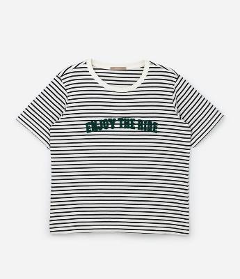 Camiseta Listrada e Aplicação de Chenille Curve & Plus Size