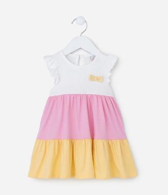 Vestido Infantil com Babados Maria e Lacinho - Tam 0 a 18 meses