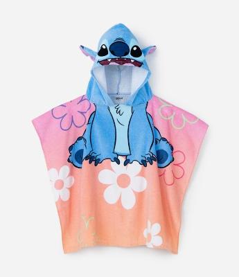 Poncho Infantil Atoalhado com Capuz e Estampa Stitch - Tam Único