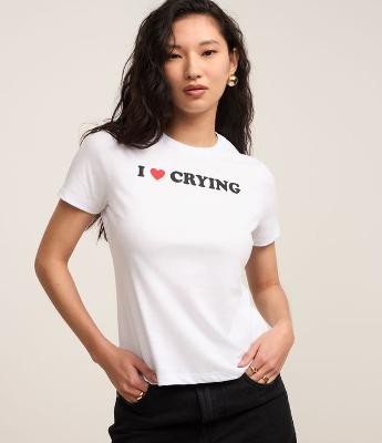 Blusa Baby Look em Algodão com Lettering I Love Crying