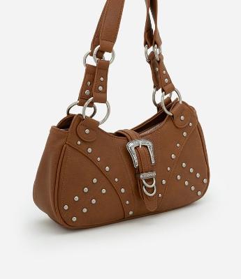 Bolsa Baguete Western em PU com Fivela Frontal e Alças Detalhadas