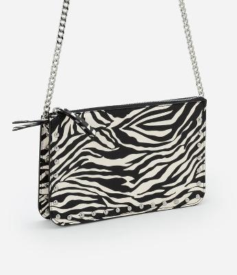 Bolsa Pequena em PU com Alça Transversal Corrente e Estampa Zebra