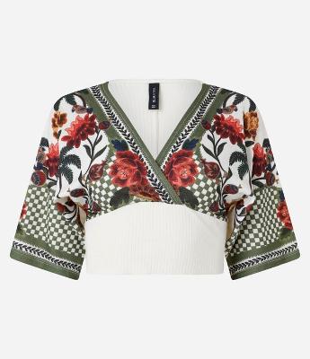 Blusa Cropped Texturizada com Estampa Xadrez e Floral