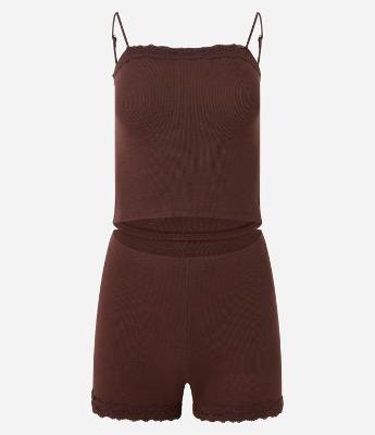 Pijama Short Doll em Ribana com Rendinha Aplicada