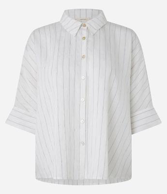 Camisa Oversized em Viscolinho Listrado com Fio Tinto