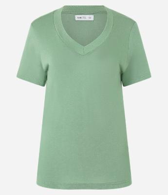 Blusa Básica em Viscose com Gola V em Ribana