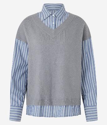 Camisa Oversized com Colete em Tricô com Listras e Botões