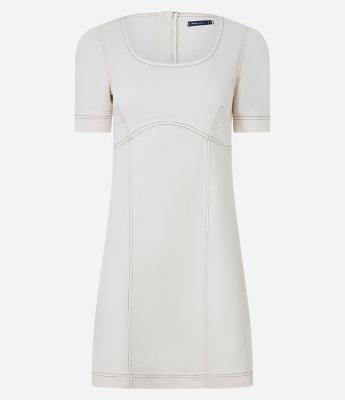 Vestido Curto em Sarja com Recortes e Zíper