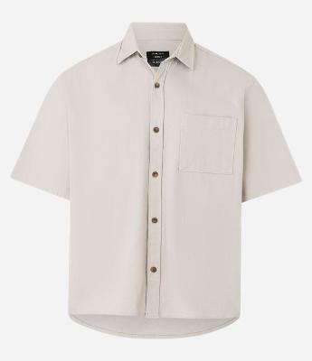 Camisa Boxy em Algodão com Bolso e Textura