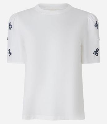 Blusa em Algodão com Bordado Floral na Manga Bufante