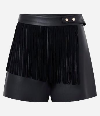 Short Western Cintura Alta em PU com Franjas