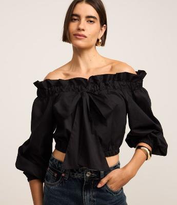 Blusa em Tricoline Ombro a Ombro com Amarração no Decote