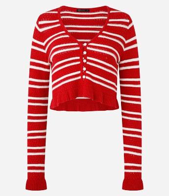 Cardigan Listrado em Tricô com Decote V