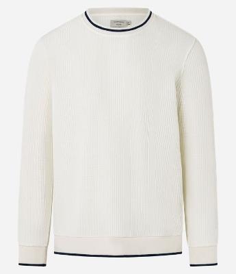 Camiseta Regular com Textura Vertical e Gola Contrastante