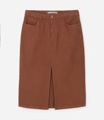 Saia Midi em Sarja Cotelê e Fenda Frontal Curve & Plus Size