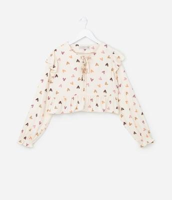 Blusa Infantil com Amarração e Estampa Corações - Tam 5 a 14 Anos