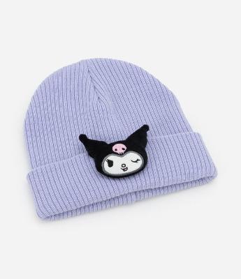 Touca Infantil em Tricô com Bordado da Kuromi - Tam Único