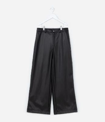 Calça Wide Leg Infantil em PU - Tam 5 a 14 Anos