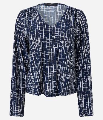 Blusa em Microfibra com Estampa Geométrica e Gola V
