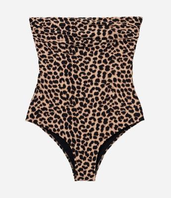 Maiô sem Alças em Microfibra Estampado de Animal Print Onça