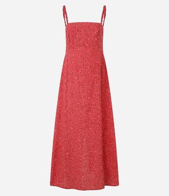 Vestido Reto em Viscose com Lastex e Estampa Poá
