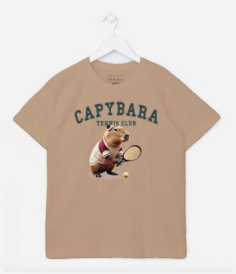 Camiseta Infantil com Estampa de Capivara Tenista - Tam 5 a 14 Anos