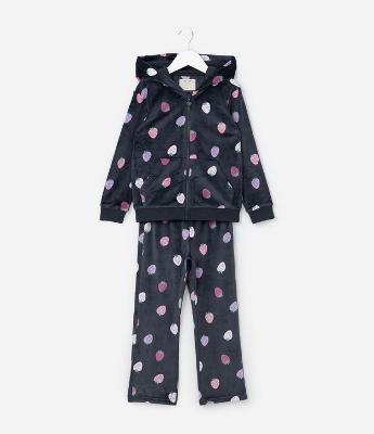 Conjunto Infantil em Plush com Estampa Morangos - Tam 1 a 5 Anos