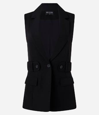 Colete em Crepe com Gola Blazer e Cinto Embutido