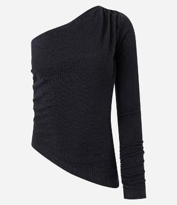 Blusa Texturizada com Um Ombro Só e Franzido no Ombro