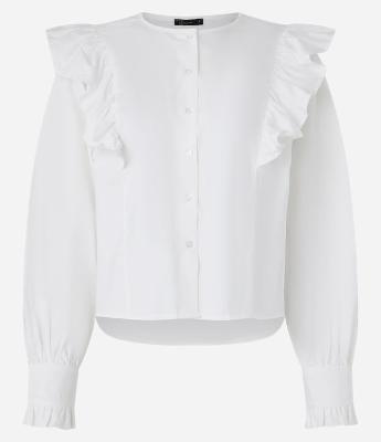 Camisa em Tricoline com Babados e Mangas Bufantes