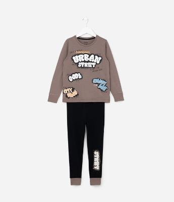Pijama Infantil com Estampa Grafitada - Tam 5 a 14 Anos