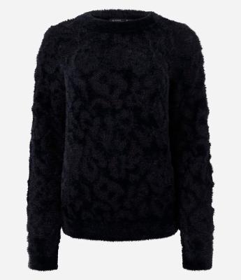 Suéter em Poliamida Peluciada com Textura Animal Print