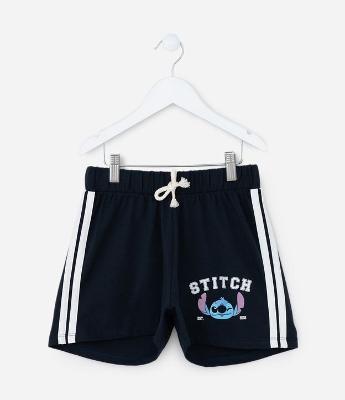 Short Infantil com Listras e Estampa do Stitch - Tam 5 a 14 Anos