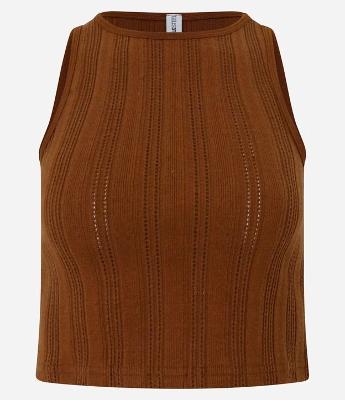 Blusa Cropped Canelada e Felpada com Viés Contrastante