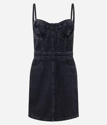 Vestido Curto em Jeans com Busto Corsetado e Zíper