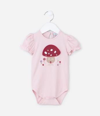 Body Infantil com Estampa Interativa Cogumelo - Tam  0 a 18 meses