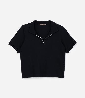 Camiseta em Ribana com Gola Polo Curve & Plus Size