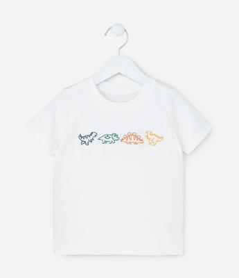 Camiseta Infantil com Bordado de Dinossauros - Tam 1 a 6 Anos