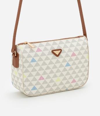 Bolsa Transversal em PU com Estampa Triângulo