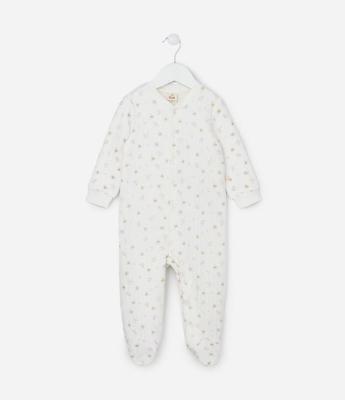 Macacão Infantil com Textura Matelasse e Estampa Floral - Tam 0 a 18 meses