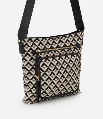 Bolsa Média em PU com Alça Regulável e Estampa Triângulos