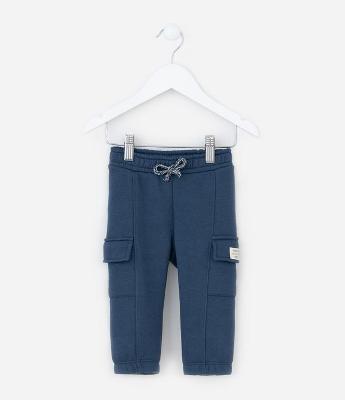 Calça Infantil Moletom com Bolsos Cargo - Tam 0 a 18 meses