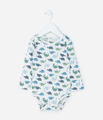 Body Infantil em Ribana com Estampa Dinos - Tam RN a 18 meses